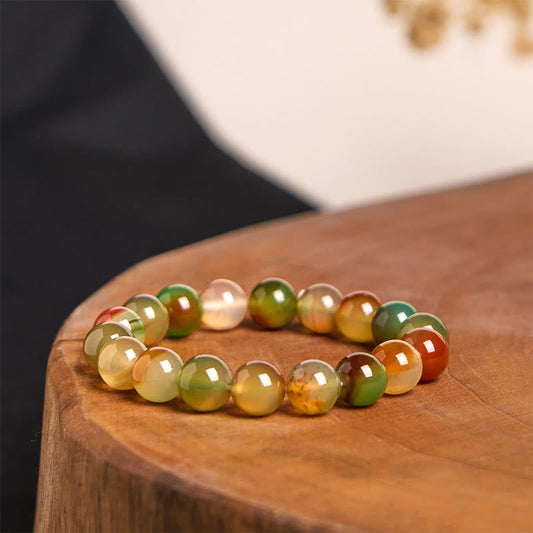 Buddhist Blessing Natural Colorful Peacock Agate Courage Purify Bracelet