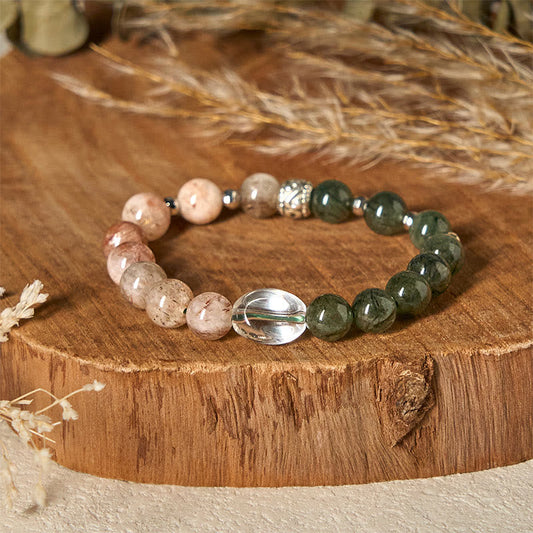 Buddhist Blessing Natural Green Rutilated Quartz Super Seven Crystal Wealth Bracelet