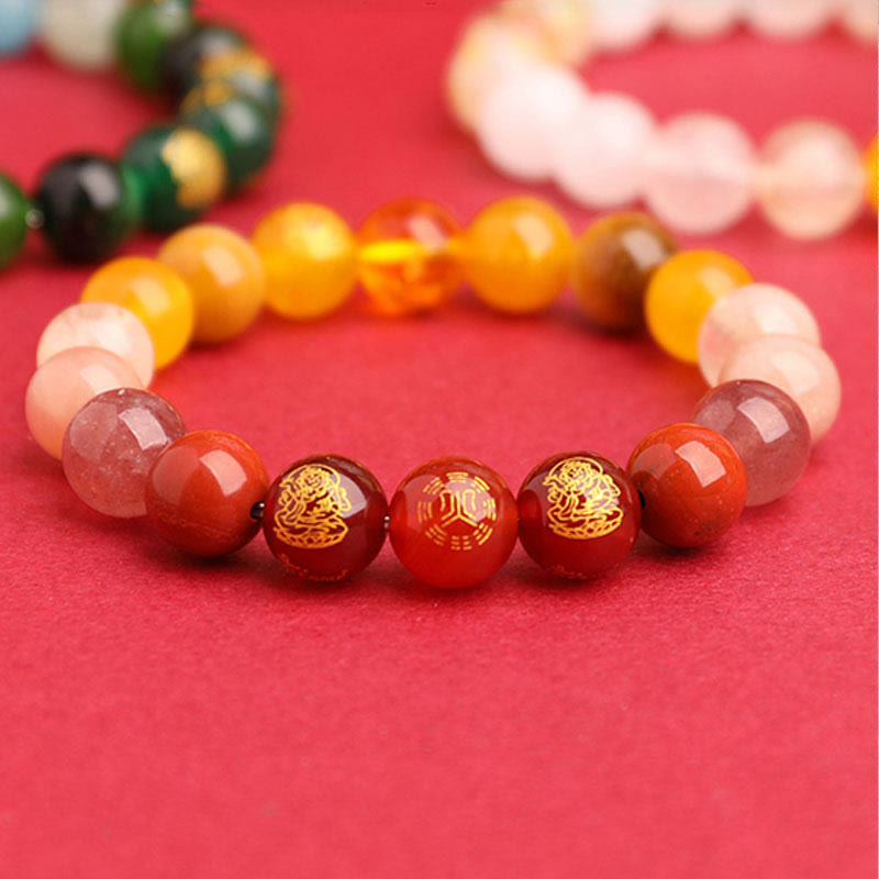 Buddhist Blessing Five Elements Various Agate Crystal South Red Agate Strawberry Quartz Sun Stone Citrine Luck Bracelet