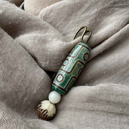 Buddhist Blessing Nine-Eye Dzi Bead Bodhi Seed Lotus Protection Brooch