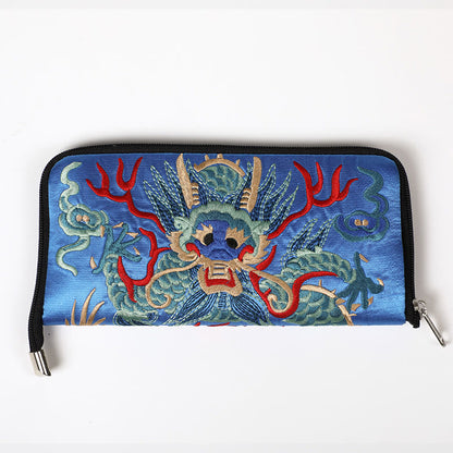 Buddhist Blessing Mythical Beast Phoenix Dragon Qilin Su Embroidery Ticket Folder Storage Journey Shopping Purse Handbag