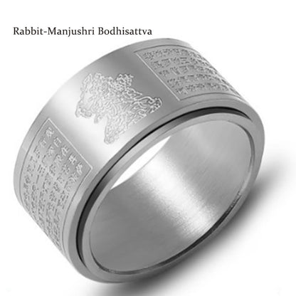 Buddhist Blessing Chinese Zodiac Natal Buddhist Blessing Heart Sutra Carved Titanium Steel Calm Rotatable Ring