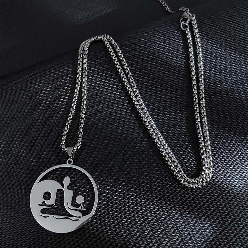 Buddhist Blessing Yin Yang Buddha Figure Hollow Design Stainless Steel Balance Necklace Pendant