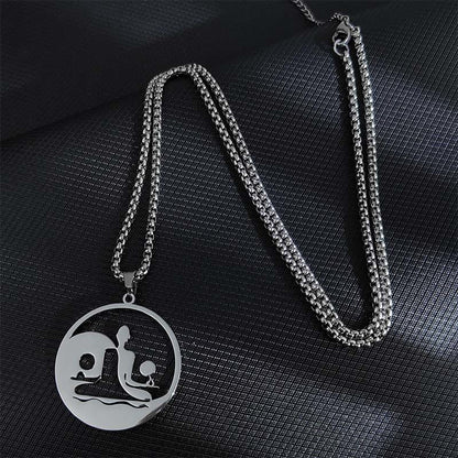 Buddhist Blessing Yin Yang Buddha Figure Hollow Design Stainless Steel Balance Necklace Pendant