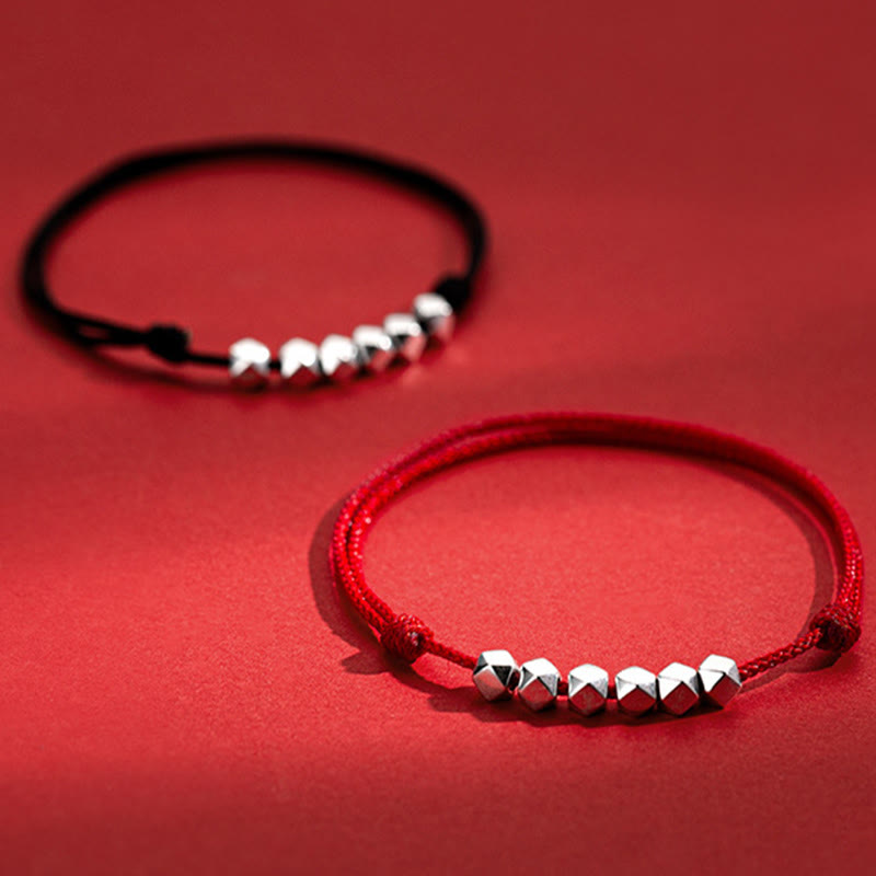 Buddhist Blessing 925 Sterling Silver Beads Luck Protection Braid Rope Anklet