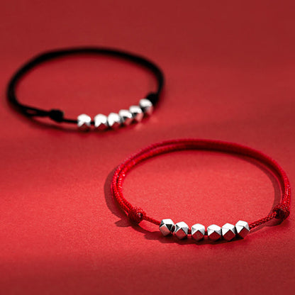 Buddhist Blessing 925 Sterling Silver Beads Luck Protection Braid Rope Anklet