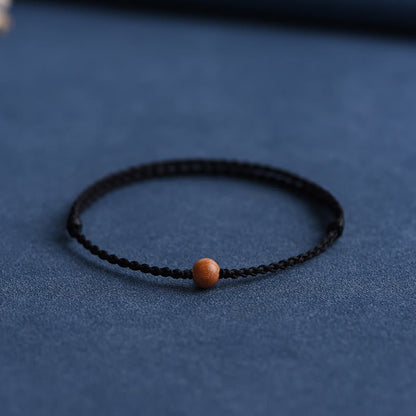 Buddhist Blessing Natural Peach Wood Bead Ward Off Evil Spirits Braided Bracelet