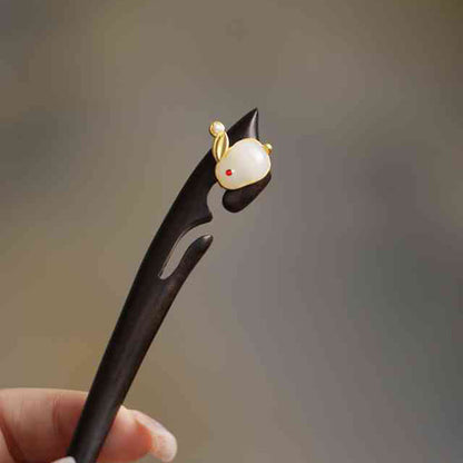 Buddhist Blessing Auspicious Cloud Sandalwood Rabbit Protection Hairpin