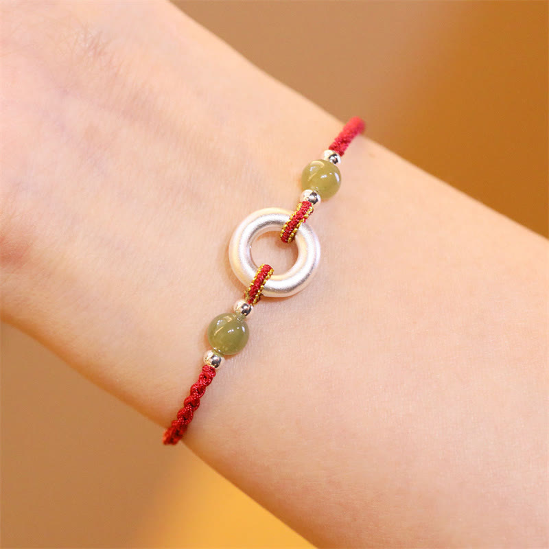 Buddhist Blessing 999 Sterling Silver Peace Buckle Hetian Jade Handmade Luck Red Rope Bracelet