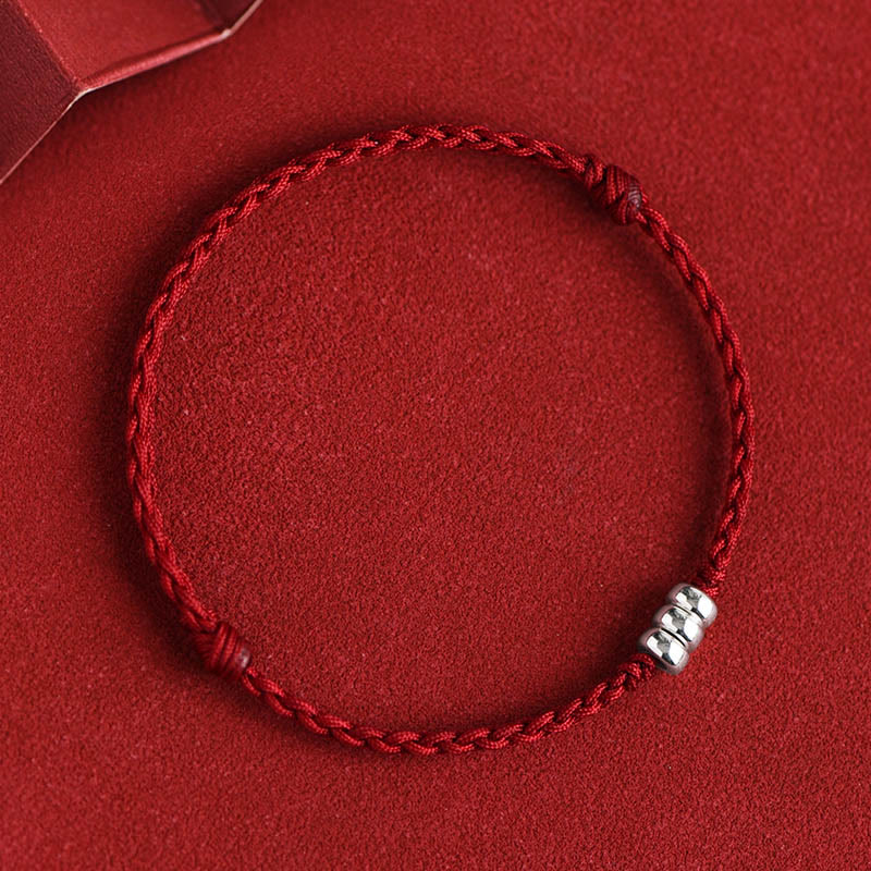 Buddhist Blessing 925 Sterling Silver Beads Protection Luck Braided Bracelet Anklet