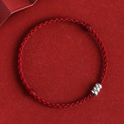 Buddhist Blessing 925 Sterling Silver Beads Protection Luck Braided Bracelet Anklet