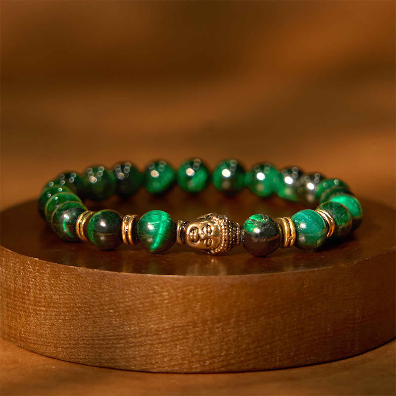 Buddhist Blessing Blue Green Red Tiger Eye Buddhist Blessing  Head Balance Bracelet