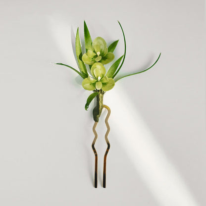 Buddhist Blessing Handmade Velvet Flower Mulberry Silk Green Flowers Leaves Brooch Hairpin