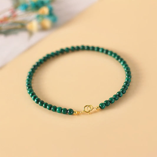 Buddhist Blessing 4mm Natural Malachite Beads 14k Gold Plated Copper Anti-anxiety Bracelet