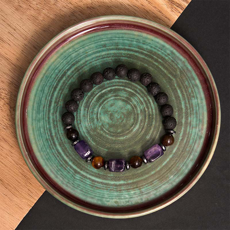 Buddhist Blessing Various Crystals Lava Rock Calm Bracelet