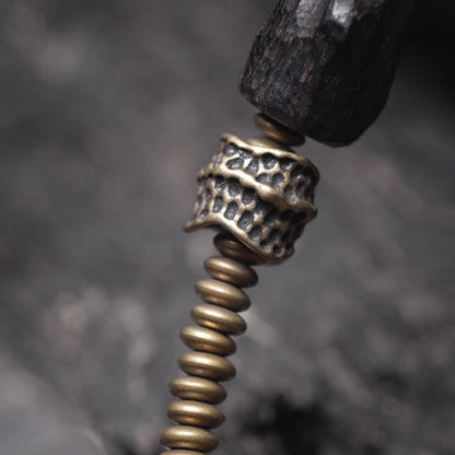 Buddhist Blessing Ebony Wood Copper Brass Red Agate Peace Double Wrap Bracelet