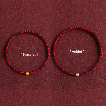 Buddhist Blessing 999 Gold One Mini Bead Design Handmade Strength Braided Rope Bracelet Anklet