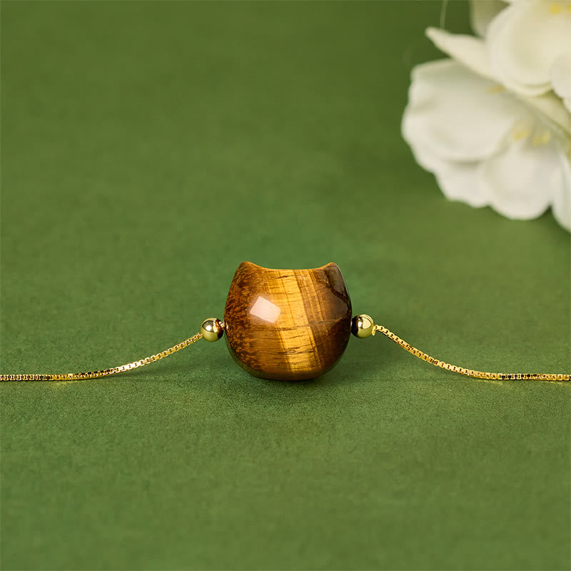 Buddhist Blessing 925 Sterling Silver Cat Tiger Eye Protection Bracelet