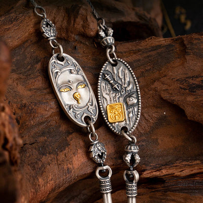 Buddhist Blessing 925 Sterling Silver Tibetan Zakiram Goddess of Wealth Bodhisattva Tara Om Mani Padme Hum Protection Metal Chain Necklace