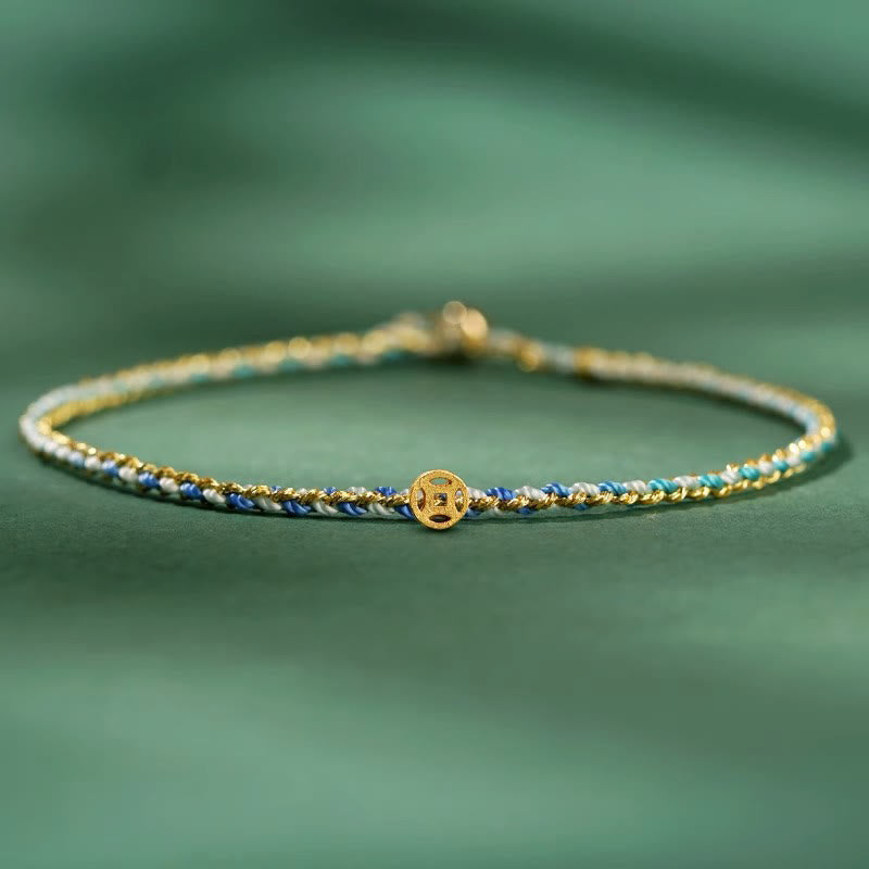 Buddhist Blessing Colorful Rope Luck Coin Bead Abundance Extra Thin Braided Bracelet