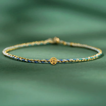 Buddhist Blessing Colorful Rope Luck Coin Bead Abundance Extra Thin Braided Bracelet