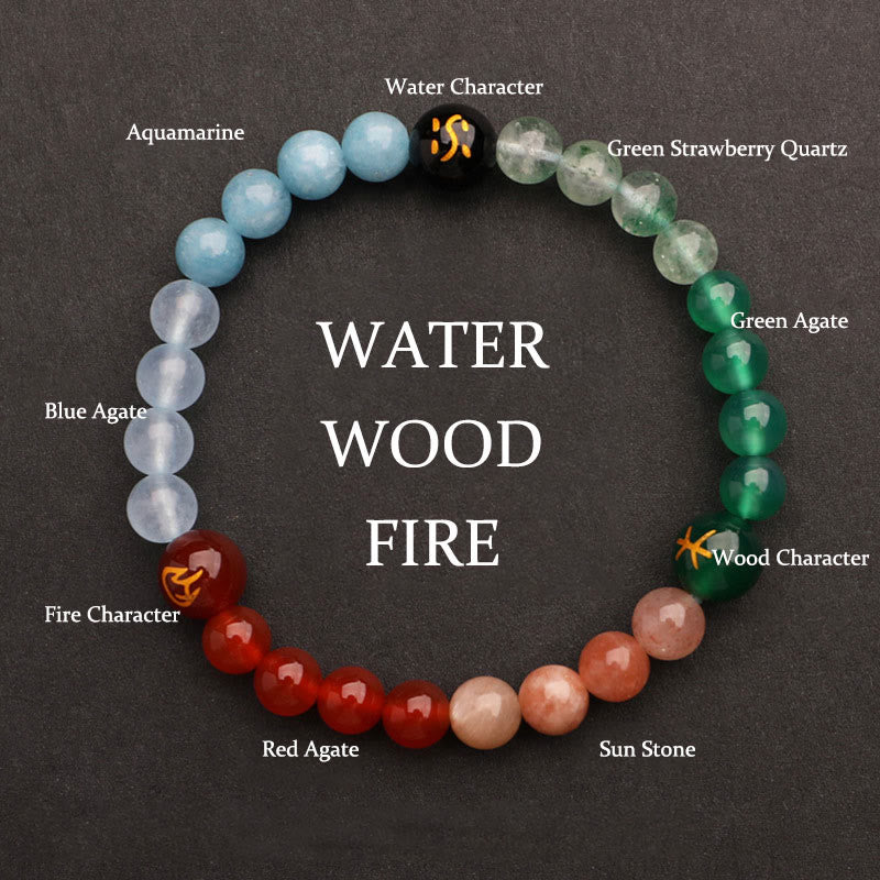 Buddhist Blessing Five Elements Various Agate Crystal Sun Stone Wisdom Bracelet