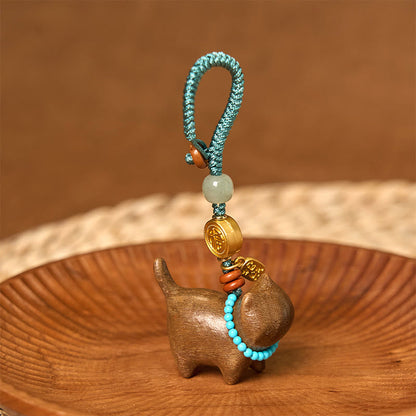 Buddhist Blessing Hetian Jade Natural Sandalwood Red Sandalwood Green Sandalwood Fu Character Abundance Key Chain