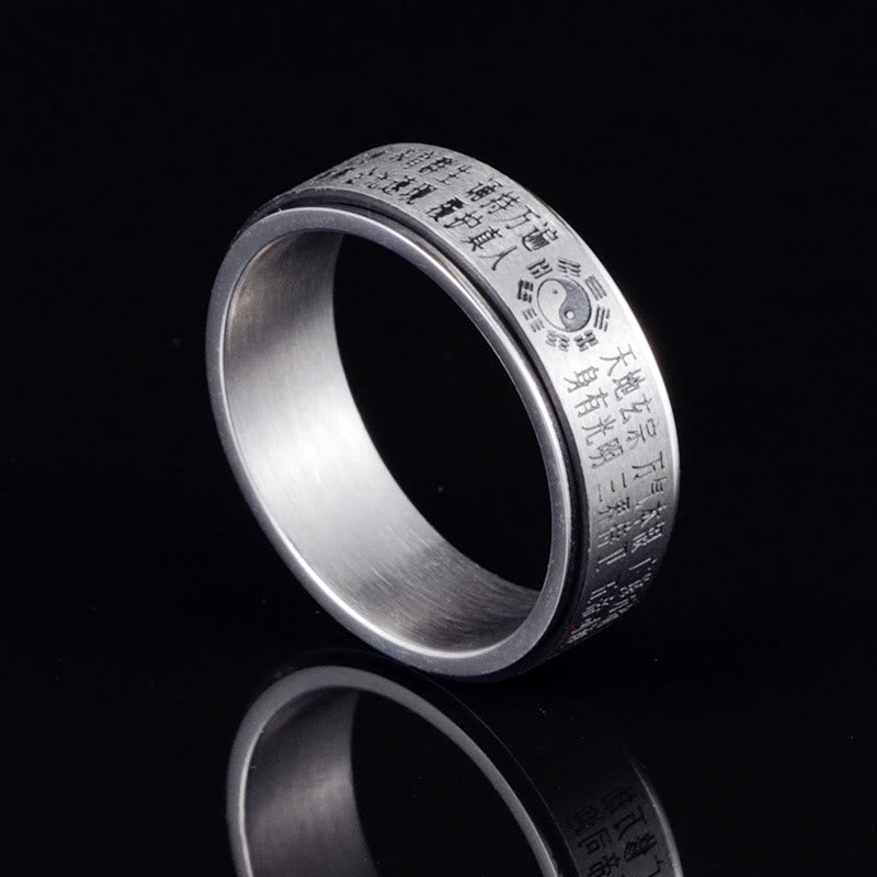 Buddhist Blessing Bagua Yin Yang Chinese Characters Titanium Steel Balance Rotatable Ring