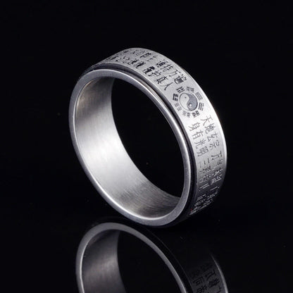 Buddhist Blessing Bagua Yin Yang Chinese Characters Titanium Steel Balance Rotatable Ring