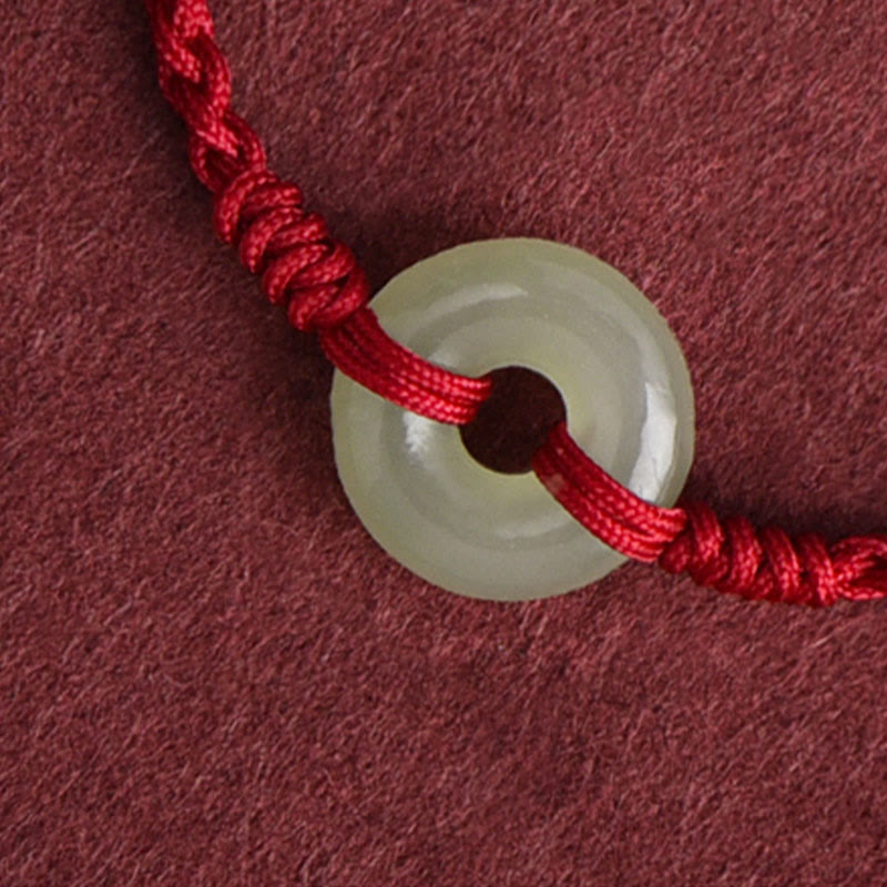Buddhist Blessing Natural Hetian Jade Peace Buckle Protection Luck Braided Bracelet Anklet