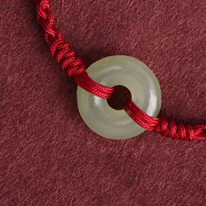 Buddhist Blessing Natural Hetian Jade Peace Buckle Protection Luck Braided Bracelet Anklet