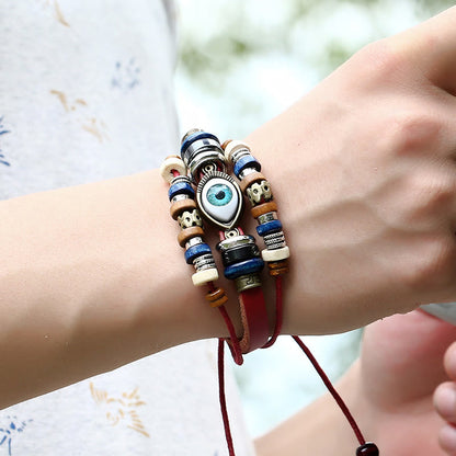Buddhist Blessing Tibetan Evil Eye Leather Adjustable Protection Bracelet