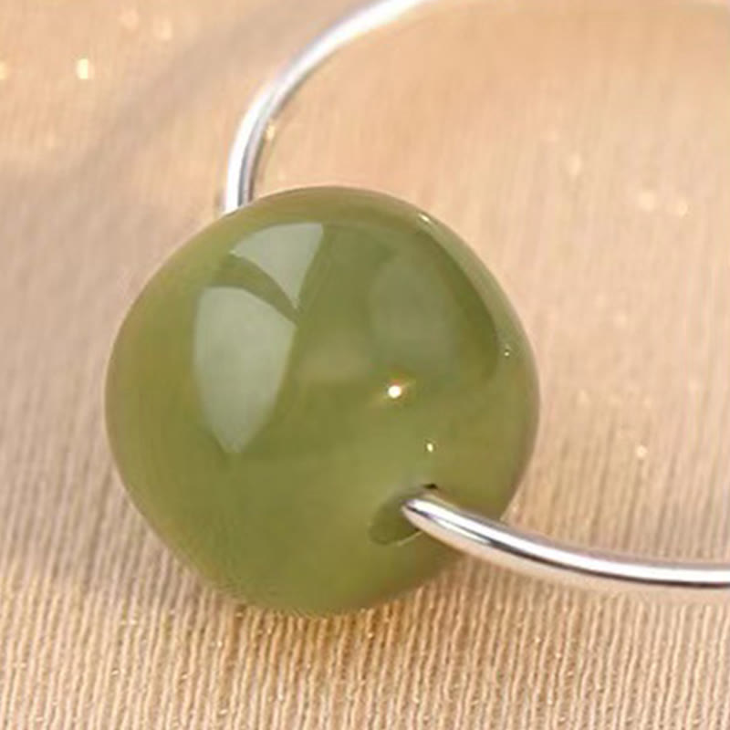Buddhist Blessing 925 Sterling Silver Hetian Jade Bead Luck Earrings
