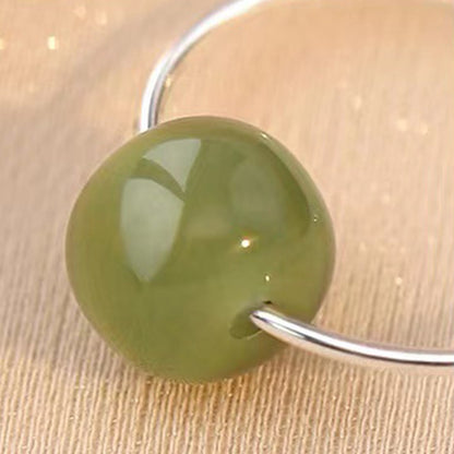 Buddhist Blessing 925 Sterling Silver Hetian Jade Bead Luck Earrings