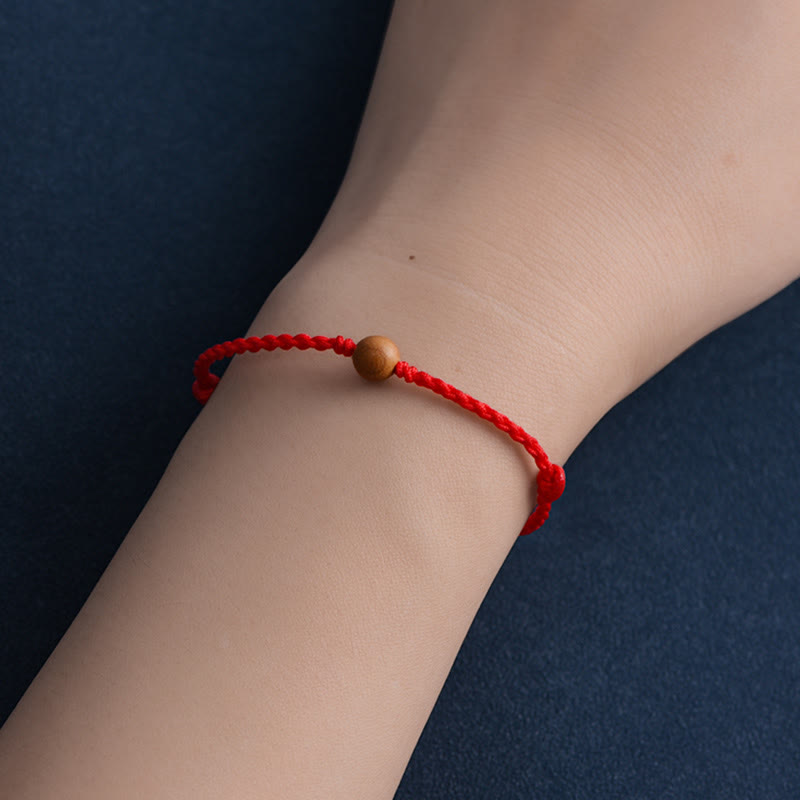 Buddhist Blessing Natural Peach Wood Bead Ward Off Evil Spirits Braided Bracelet