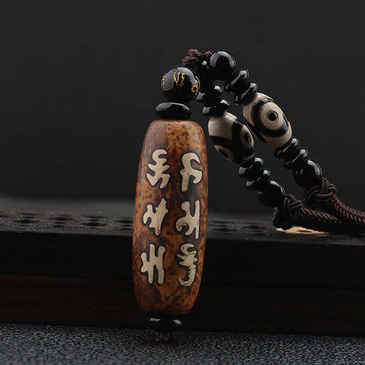 Buddhist Blessing Tibet Om Mani Padme Hum Dzi Bead Avalokitesvara Pattern Wealth Necklace Pendant