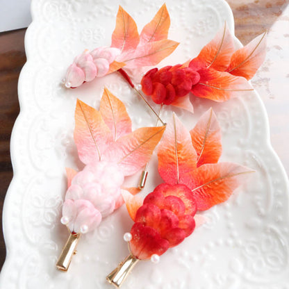 Buddhist Blessing Handmade Yangzhou Velvet Flower Mulberry Silk Red Koi Fish Leaves Brooch Hair Clip