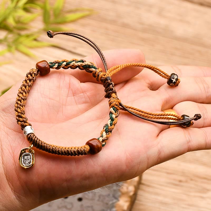 Buddhist Blessing Handmade Tibetan Zakiram Goddess Of Wealth Wood Protection Braided Bracelet