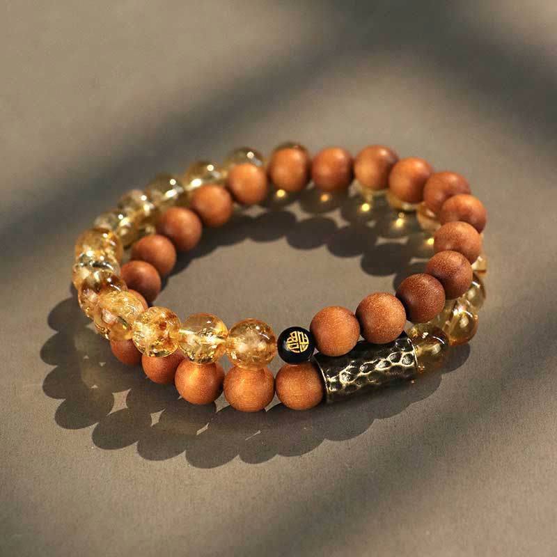 Buddhist Blessing Citrine Sandalwood Bodhi Seed Protection Double Wrap Bracelet
