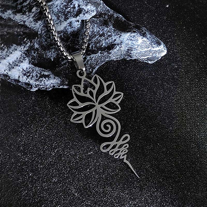 Buddhist Blessing Lotus Unalome Chakra Symbol Design Stainless Steel Enlightenment Necklace Pendant