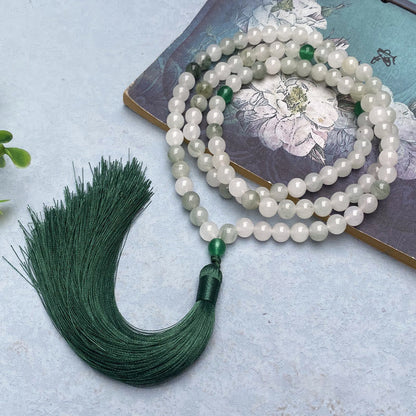 Buddhist Blessing 108 Mala Beads Natural Tianshan Jade Tassel Luck Bracelet
