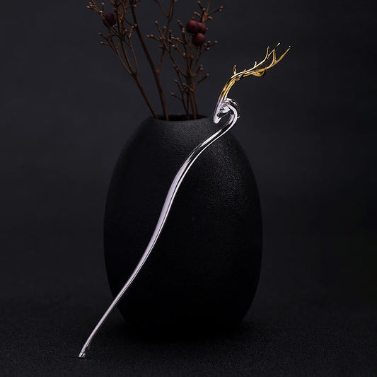 Buddhist Blessing 925 Sterling Silver Deer Antler Protection Hairpin