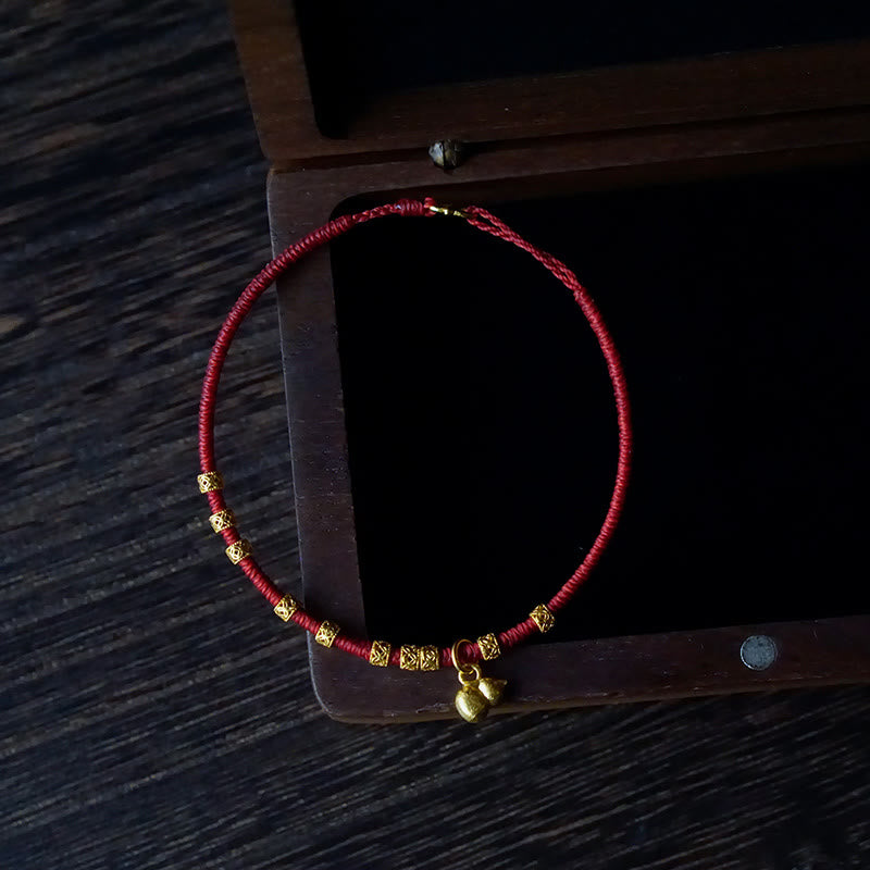 Buddhist Blessing 999 Gold Small Gourd Charm Handmade Luck Strength Rope Bracelet