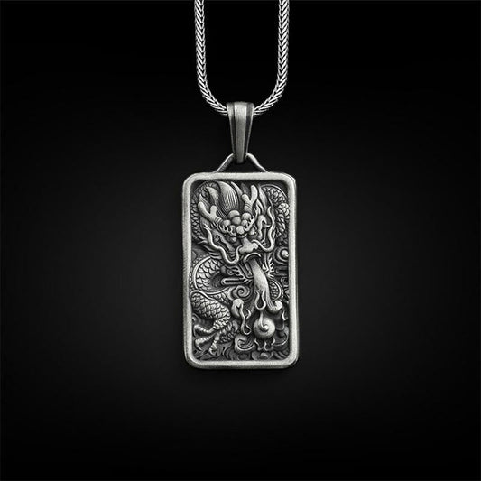 Buddhist Blessing Pure Tin Dragon Success Protection Necklace Pendant