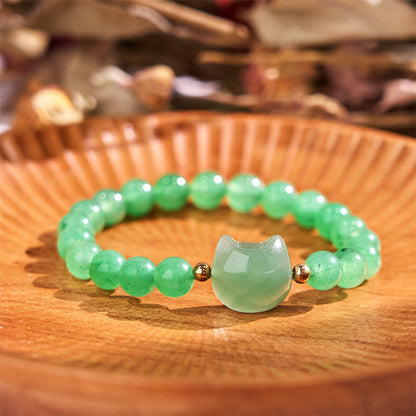 Buddhist Blessing Amethyst Green Aventurine Rose Quartz Fluorite Cat Head Balance Luck Bracelet