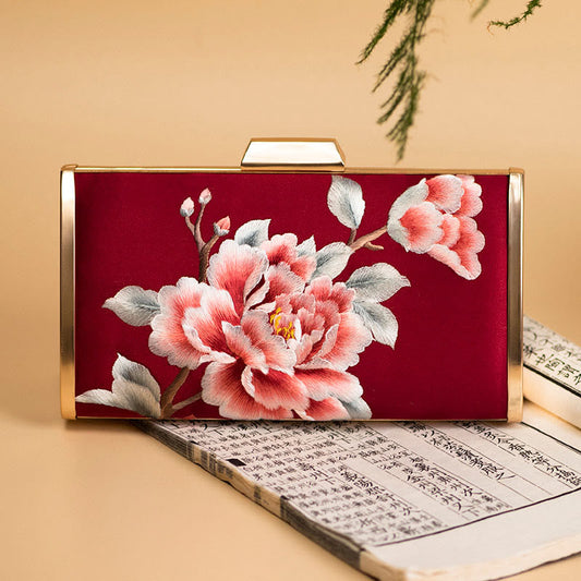 Buddhist Blessing Carnation Peony Begonia Su Embroidery Wedding Shopping Purse Handbag Crossbody Bag