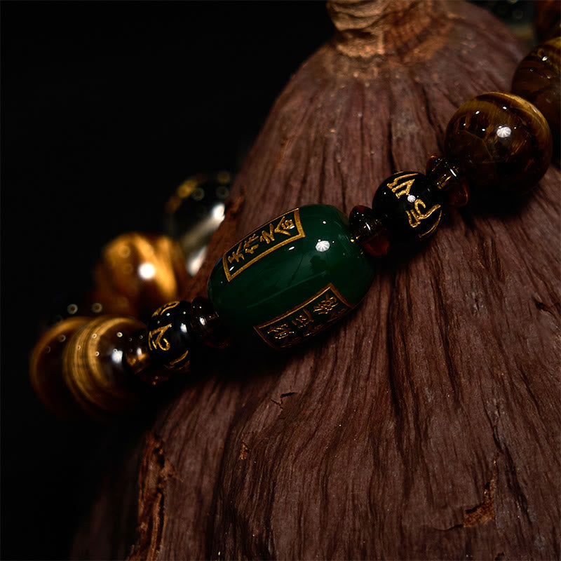 Buddhist Blessing Chinese Zodiac Tiger Eye White Crystal Courage Bracelet