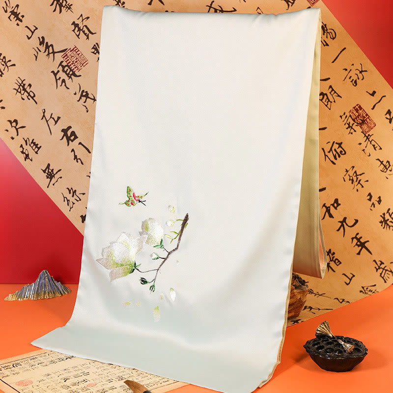 Buddhist Blessing Polyester Shawl Yulan Butterfly Bamboo Magpie Suzhou Embroidery Winter Cozy Travel Scarf Wrap