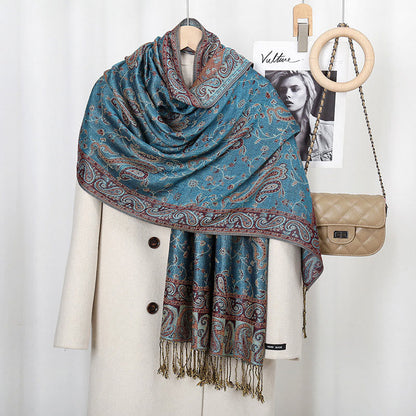 Buddhist Blessing Tibetan Cashew Flower Vine Print Tassels Shawl Fall Winter Soft Scarf Wrap