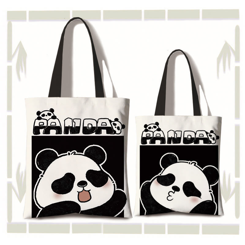Buddhist Blessing Handmade Large Capacity Canvas Cute Panda Commuter Shopping Shoulder Bag
